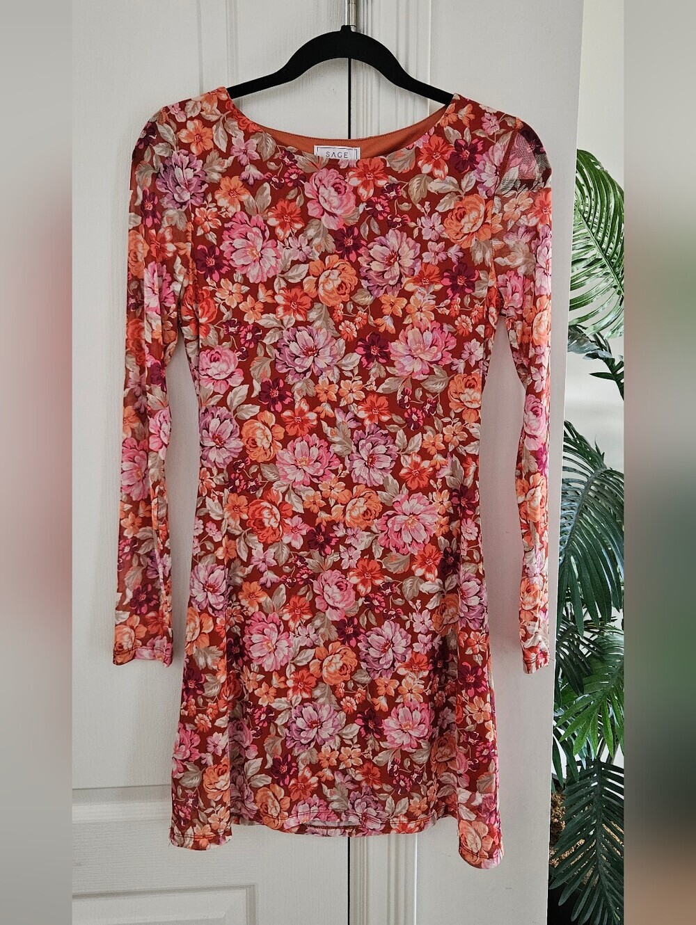 Sage The Label Floral Long-Sleeve Pink & Orange Dress - Picture 2 of 7